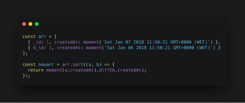 quick tip on how to sort an array by date, using momentjs